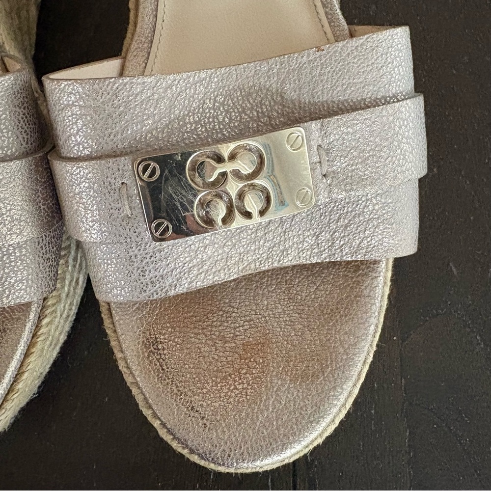 Coach Christie Gold Espadrille Wedge Platform Sandals Leather Metallic Size 8.5 - Picture 13 of 13